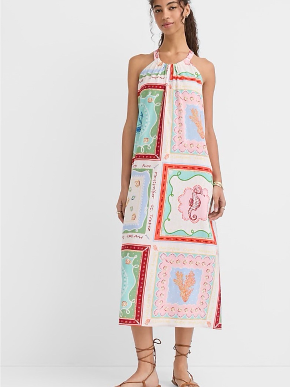 Riviera Linen Cotton Midi Pocket Halter Dress